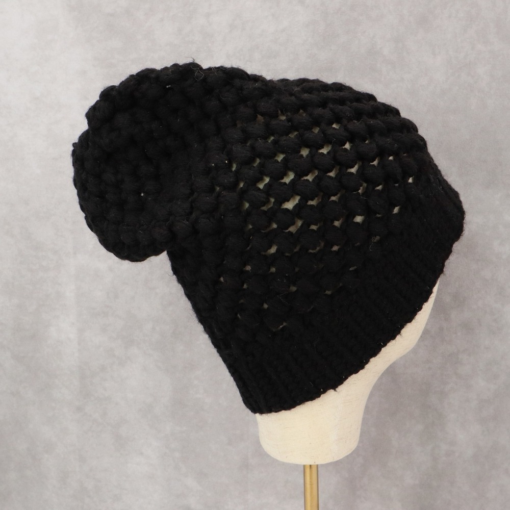 Black Chunky Cable Knit‎ Crochet Y2K Vintage Cottage Skater Beanie Cap Hat OS
